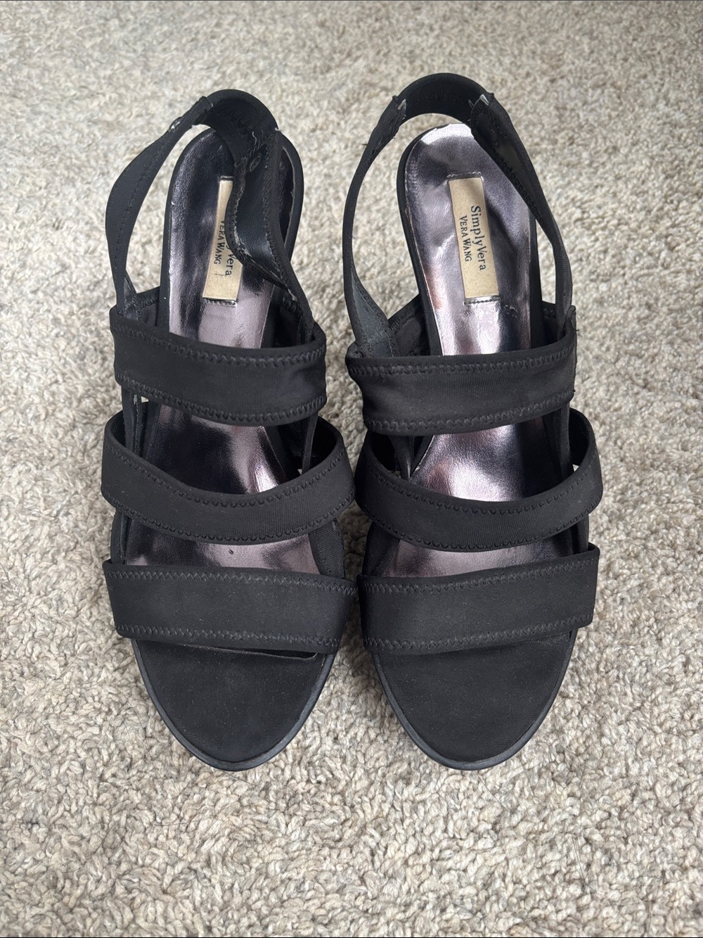Simply Vera Vera Wang Black Triple-Strap Slingback Platform Heels